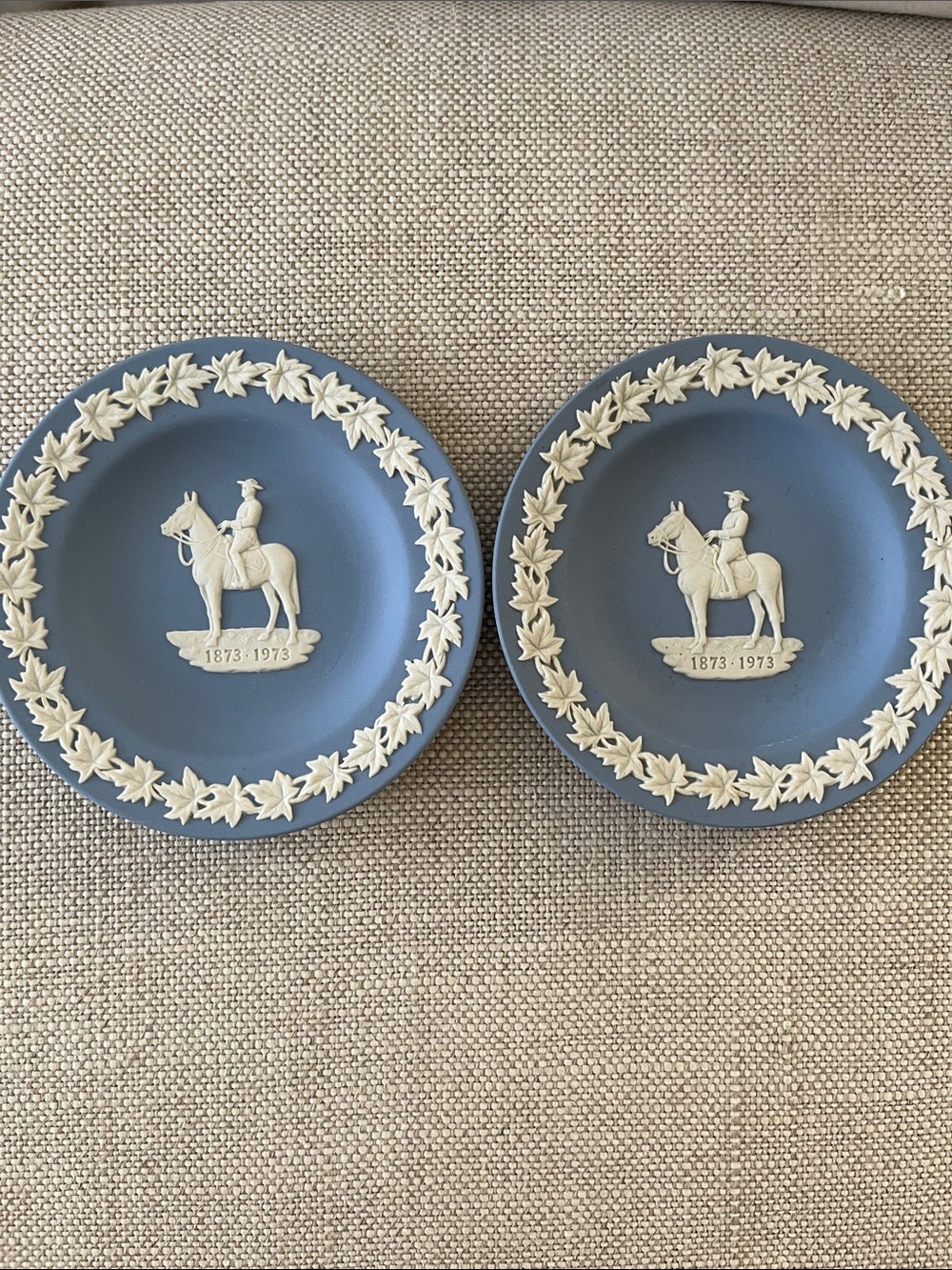 Wedgwood Blue and White Jasperware RCMP Commemorative Plates Set of 2 in Box